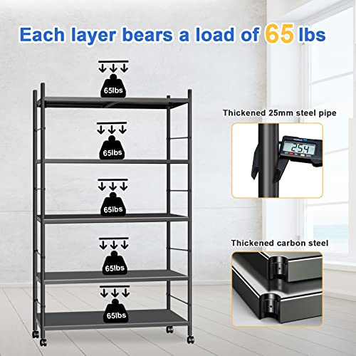Terkoos 5-Tier Shelf Shelves for Storage, Heavy Duty Metal Shelves Wire Rack Shelving Unit, Adjustable Shelf with Wheels for Home Office Kitchen Bathroom