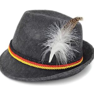 NociHah Men German-Oktoberfest-Alpine-Fedora-Hat - Women Bavarian Swiss Traditional Felt Costume Hat with Feather for Oktoberfest Party(S-M)