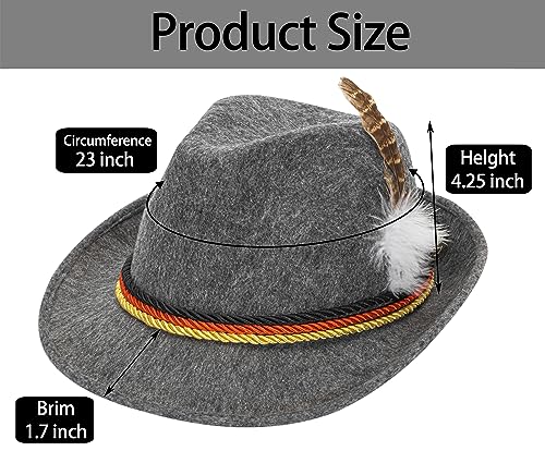 NociHah Men German-Oktoberfest-Alpine-Fedora-Hat - Women Bavarian Swiss Traditional Felt Costume Hat with Feather for Oktoberfest Party(S-M)