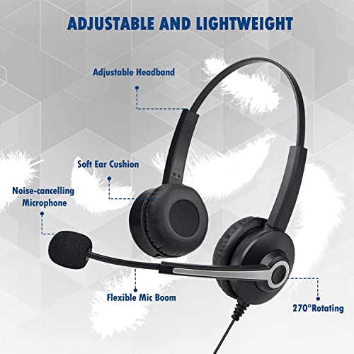 3.5mm Headset with Microphone for PC, Headphones with Microphone for Laptop with Mic Noise Cancelling, Binaural Computer Headset with Volume Adjustment Control Switch for Skype Zoom Call Center Office