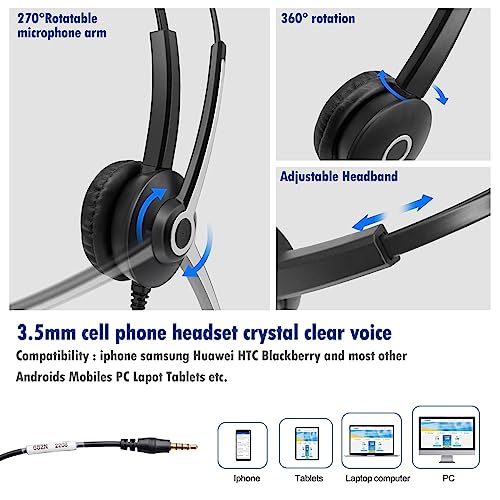 3.5mm Headset with Microphone for PC, Headphones with Microphone for Laptop with Mic Noise Cancelling, Binaural Computer Headset with Volume Adjustment Control Switch for Skype Zoom Call Center Office