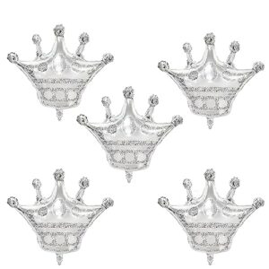 5pcs 30inch silver crown balloons crown shaped foil mylar balloons for baby shower kids' girls wedding birthday party decorations