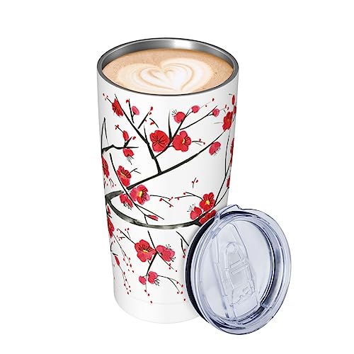 DLUCCA 20oz Insulated Coffee Tumbler With Straw Stainless Steel Swig Tumblers,Travel Mugs Insulated For Hot And Cold,Reusable Thermal Water Bottle Cup For Car Camping Exercise（Painting Plum Blossom ）