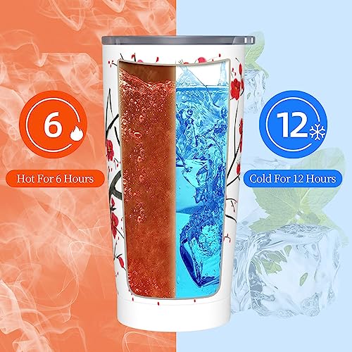 DLUCCA 20oz Insulated Coffee Tumbler With Straw Stainless Steel Swig Tumblers,Travel Mugs Insulated For Hot And Cold,Reusable Thermal Water Bottle Cup For Car Camping Exercise（Painting Plum Blossom ）