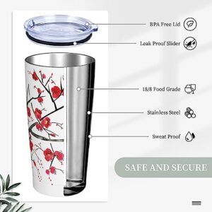 DLUCCA 20oz Insulated Coffee Tumbler With Straw Stainless Steel Swig Tumblers,Travel Mugs Insulated For Hot And Cold,Reusable Thermal Water Bottle Cup For Car Camping Exercise（Painting Plum Blossom ）