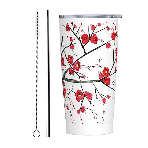 DLUCCA 20oz Insulated Coffee Tumbler With Straw Stainless Steel Swig Tumblers,Travel Mugs Insulated For Hot And Cold,Reusable Thermal Water Bottle Cup For Car Camping Exercise（Painting Plum Blossom ）