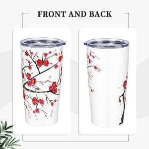 DLUCCA 20oz Insulated Coffee Tumbler With Straw Stainless Steel Swig Tumblers,Travel Mugs Insulated For Hot And Cold,Reusable Thermal Water Bottle Cup For Car Camping Exercise（Painting Plum Blossom ）