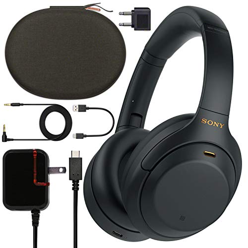 Sony WH-1000XM4 Wireless Noise-Canceling Over-Ear Headphones (Black WH1000XM4/B) Bundle + Wall Charger with USB Type-C Cable (Renewed)