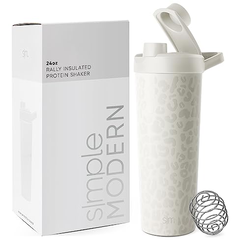 Simple Modern Stainless Steel Shaker Bottle with Ball 24oz | Metal Insulated Cup for Protein Mixes, Shakes and Pre Workout | Rally Collection | Cream Leopard