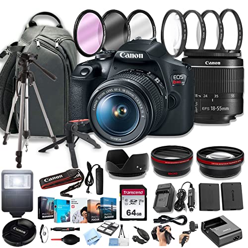 Canon EOS Rebel T7 DSLR Camera w/EF-S 18-55mm F/3.5-5.6 Zoom Lens + 100S Sling Backpack + 64GB Memory Cards, Professional Photo Bundle (40pc Bundle) (Renewed)