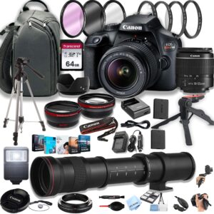 canon eos rebel t100 dslr camera w/ef-s 18-55mm f/3.5-5.6 zoom lens + 420-800mm super telephoto lens + 64gb memory cards, professional photo bundle (42pc bundle) (renewed)