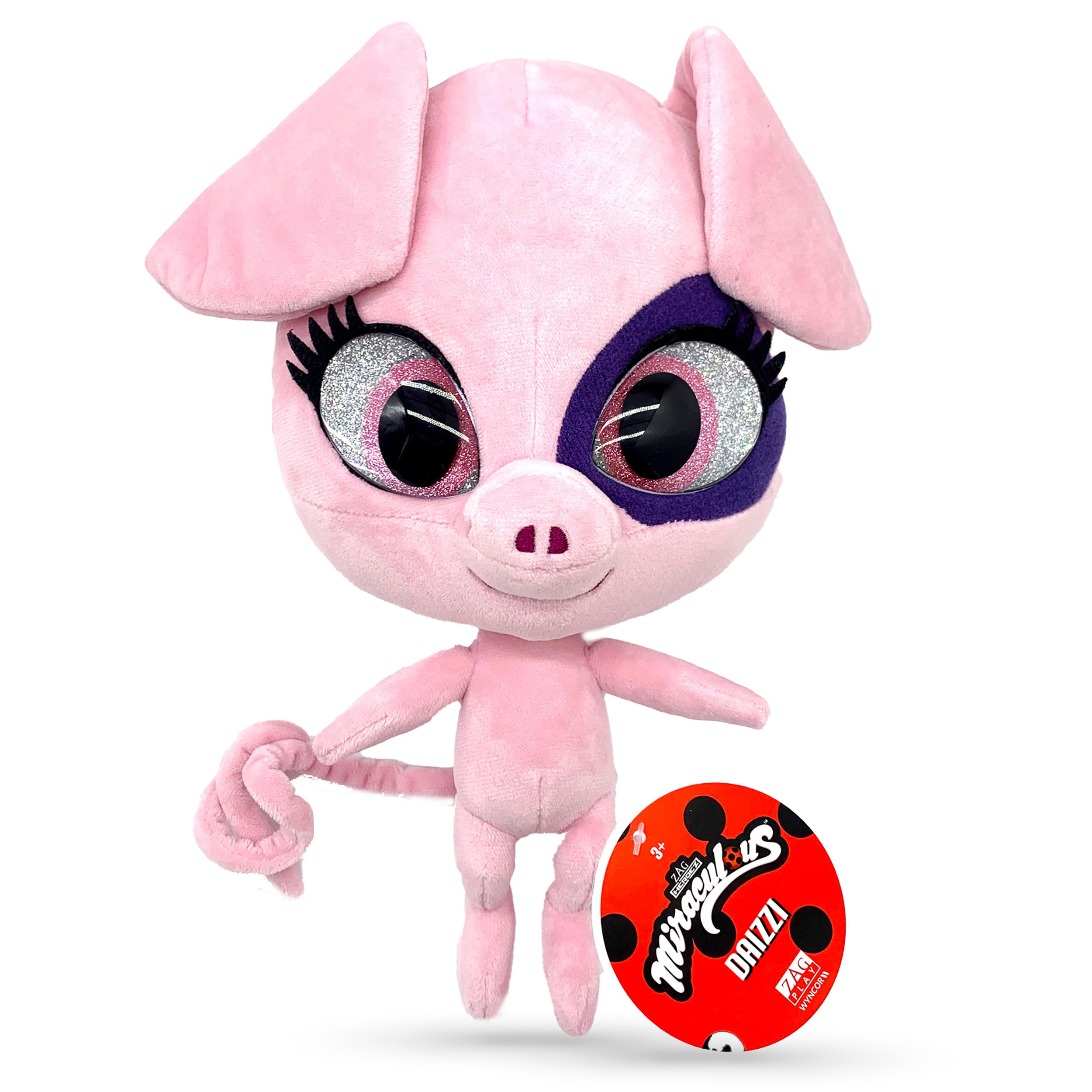 Miraculous Ladybug - Kwami Mon Ami Daizzi, 9-inch Pig Plush Toys for Kids, Super Soft Stuffed Toy with Resin Eyes, High Glitter and Gloss, and Detailed Stitching Finishes (Wyncor)