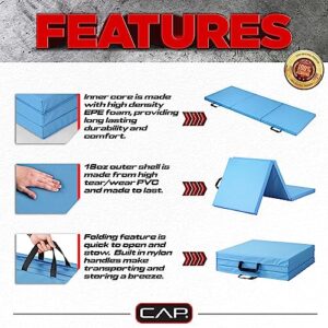 CAP Barbell All Purpose Folding Anti Tear Exercise Training Aerobic Fitness Gym & Gymnastics Balance Mat. 72"L x 24"W x 2"Thick. BLUE