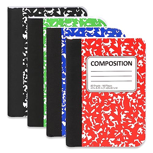 Mini Composition Notebooks, Mini Composition Books Bulk, Small Pocket Notebook, for Kids Students College Office, Pocket Size Journaling Notebooks, 4 Colors, 4.5 x 3.25 inch, 80 Sheets/Book (12 Pack)