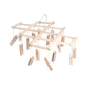 Multi Hanger Hangers for Clothes Bamboo Sock Drying Rack Space Saver Clothes Pegs Hook up Clothespin Coat Hanger Baby Hanging Wooden Multiple Clips Folding Drying Rack