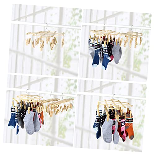 Multi Hanger Hangers for Clothes Bamboo Sock Drying Rack Space Saver Clothes Pegs Hook up Clothespin Coat Hanger Baby Hanging Wooden Multiple Clips Folding Drying Rack