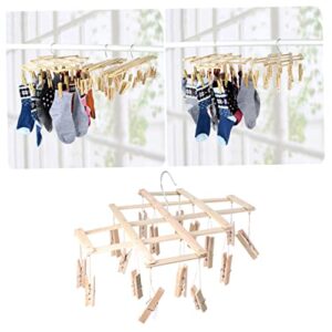 Multi Hanger Hangers for Clothes Bamboo Sock Drying Rack Space Saver Clothes Pegs Hook up Clothespin Coat Hanger Baby Hanging Wooden Multiple Clips Folding Drying Rack