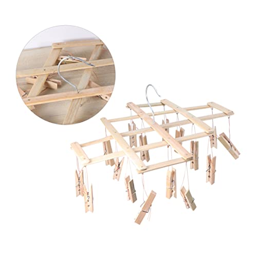 Multi Hanger Hangers for Clothes Bamboo Sock Drying Rack Space Saver Clothes Pegs Hook up Clothespin Coat Hanger Baby Hanging Wooden Multiple Clips Folding Drying Rack