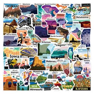 united states map stickers, travel usa map stickers pack, 50pcs funimost waterproof vinyl stickers for water bottles laptop guitar computer phone scrapbook car decals, graffiti stickers for kids teens adults (map)