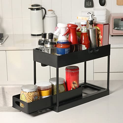 Zerodis Under Sink Organizers, Easy Assembly PP Material Large Capacity Under Sink Shelf Practical Durable for Offices (Black)