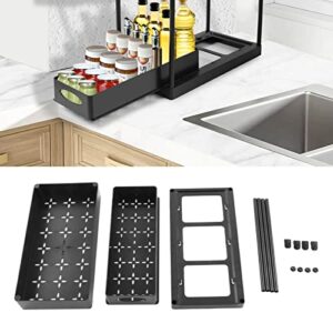 Zerodis Under Sink Organizers, Easy Assembly PP Material Large Capacity Under Sink Shelf Practical Durable for Offices (Black)