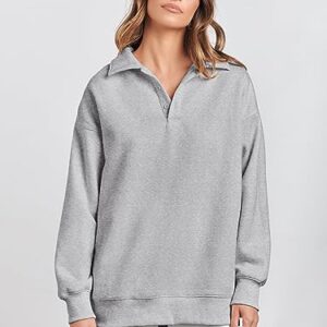 Caracilia Womens Oversized Sweatshirts Fleece Cute Pullover Long Sleeve Dressy Casual Shirts Comfy Hoodie Fall Tops Lightweight Buttons Down Sweatshirt 2023 Fashion Clothes C113A8-huahui-L Grey