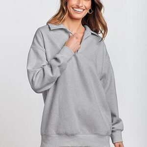 Caracilia Womens Oversized Sweatshirts Fleece Cute Pullover Long Sleeve Dressy Casual Shirts Comfy Hoodie Fall Tops Lightweight Buttons Down Sweatshirt 2023 Fashion Clothes C113A8-huahui-L Grey