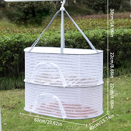 HOMEREFROM Drying Net, Foldable Flat Drying Rack Clothes Mesh Net - Hanging Drying Fish Net, for Shrimp Fish Fruit Vegetables Herb, with Zipper (Two-Layers)