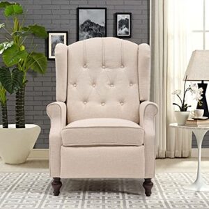 IPKIG Recliner Chair with Heated and Massage, Tufted Comfy Wingback Design Push Back Recliners Armchair Accent Chairs with Side Pockets for Living Room, Bedroom, Home (1, Beige)