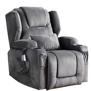 samery power recliner chair with massage and heat velvet electric reclining ergonomic lounge sofa lift chair for elderly/adult/pregnant with usb port, pockets & lumbar pillow living room