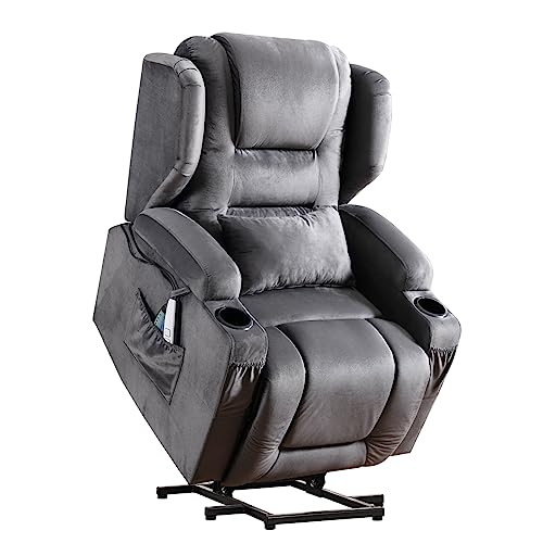 SAMERY Power Recliner Chair with Massage and Heat Velvet Electric Reclining Ergonomic Lounge Sofa Lift Chair for Elderly/Adult/Pregnant with USB Port, Pockets & Lumbar Pillow Living Room