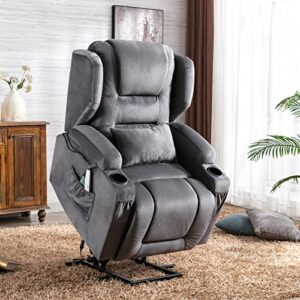 SAMERY Power Recliner Chair with Massage and Heat Velvet Electric Reclining Ergonomic Lounge Sofa Lift Chair for Elderly/Adult/Pregnant with USB Port, Pockets & Lumbar Pillow Living Room