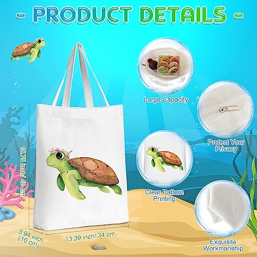 Sieral 2 Pieces Turtle Gifts for Women Turtle Lover Gifts Travel Cosmetic Bags Turtle Portable Makeup Zipper Pouch and Canvas Tote Bag Reusable Turtle Gifts for Girl Woman Lady