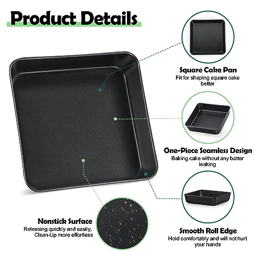 TeamFar Non-Stick Square Cake Pan, 9 Inch Square Baking Roasting Pan for Oven, with Stainless Steel Core for Cooking Cake Brownie Lasagna, Non-Toxic & Heavy-Duty, Release & Clean Easily