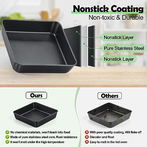 TeamFar Non-Stick Square Cake Pan, 9 Inch Square Baking Roasting Pan for Oven, with Stainless Steel Core for Cooking Cake Brownie Lasagna, Non-Toxic & Heavy-Duty, Release & Clean Easily