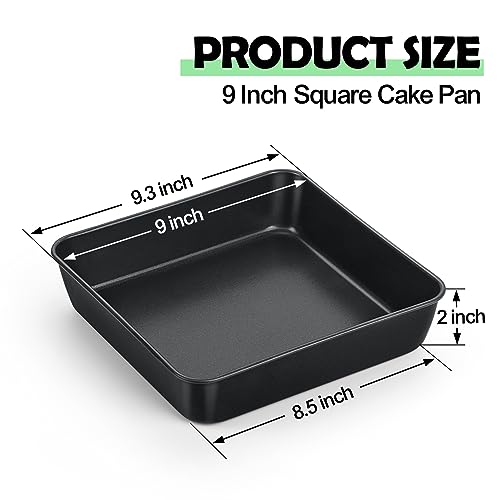 TeamFar Non-Stick Square Cake Pan, 9 Inch Square Baking Roasting Pan for Oven, with Stainless Steel Core for Cooking Cake Brownie Lasagna, Non-Toxic & Heavy-Duty, Release & Clean Easily