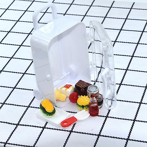 27 Pieces Dollhouse Mini Laptop Tablet and Smart Phone Newspaper Book Miniatures Hamburger Cake Coffee Juice Trolley case DIY Play Game Party Toys Accessories (White Set)