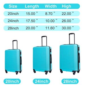 Tripcomp Luggage Sets Hardshell Travel Durable Suitcase Sets with Spinner Wheels TSA Lock, Carry-on,Luggage 3piece Set (20inch/24inch/28inch) (Turquoise)