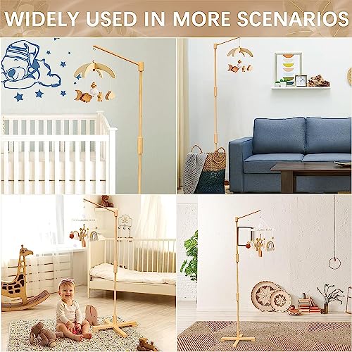 FEISIKE Baby Crib Mobile Arm, 57.4 Inch Mobile Arm for Crib Wooden Nursery Decor Hanger,Holder for DIY Mobile Baby Girl Boy,Hanging Attachment Set Upgrade Floor Stand