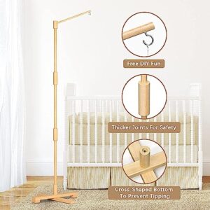 FEISIKE Baby Crib Mobile Arm, 57.4 Inch Mobile Arm for Crib Wooden Nursery Decor Hanger,Holder for DIY Mobile Baby Girl Boy,Hanging Attachment Set Upgrade Floor Stand