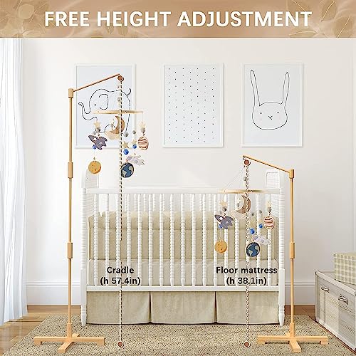 FEISIKE Baby Crib Mobile Arm, 57.4 Inch Mobile Arm for Crib Wooden Nursery Decor Hanger,Holder for DIY Mobile Baby Girl Boy,Hanging Attachment Set Upgrade Floor Stand