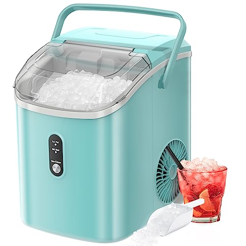 R.W.FLAME Portable Nugget Ice Maker Countertop, Ice Maker Machine with Auto Self-Cleaning,11000Pcs/35Lbs/24Hrs, Ice Scoop and Basket,Green Ice Machine for Home Office Bar Party