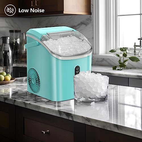 R.W.FLAME Portable Nugget Ice Maker Countertop, Ice Maker Machine with Auto Self-Cleaning,11000Pcs/35Lbs/24Hrs, Ice Scoop and Basket,Green Ice Machine for Home Office Bar Party