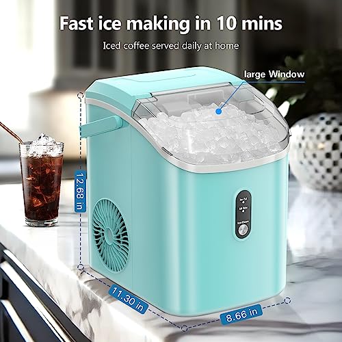 R.W.FLAME Portable Nugget Ice Maker Countertop, Ice Maker Machine with Auto Self-Cleaning,11000Pcs/35Lbs/24Hrs, Ice Scoop and Basket,Green Ice Machine for Home Office Bar Party