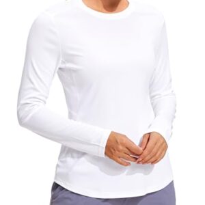 CRZ YOGA Womens UPF 50+ Sun Shirts Long Sleeve UV Protection Workout Tops Lightweight Quick Dry Outdoor Hiking Running Shirts White Small