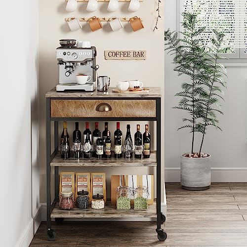 X-cosrack Coffee Bar Cabinet with Storage,3 Tier Coffee Bar Carts for The Home Buffets & Sideboards,Coffee Station Corner Table with Rolling Wheels for Kichen,Entryway,Living Room