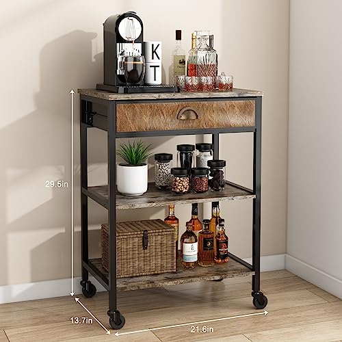 X-cosrack Coffee Bar Cabinet with Storage,3 Tier Coffee Bar Carts for The Home Buffets & Sideboards,Coffee Station Corner Table with Rolling Wheels for Kichen,Entryway,Living Room