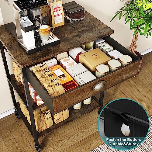 X-cosrack Coffee Bar Cabinet with Storage,3 Tier Coffee Bar Carts for The Home Buffets & Sideboards,Coffee Station Corner Table with Rolling Wheels for Kichen,Entryway,Living Room