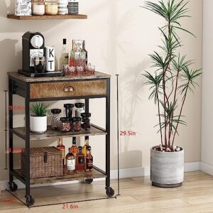 X-cosrack Coffee Bar Cabinet with Storage,3 Tier Coffee Bar Carts for The Home Buffets & Sideboards,Coffee Station Corner Table with Rolling Wheels for Kichen,Entryway,Living Room