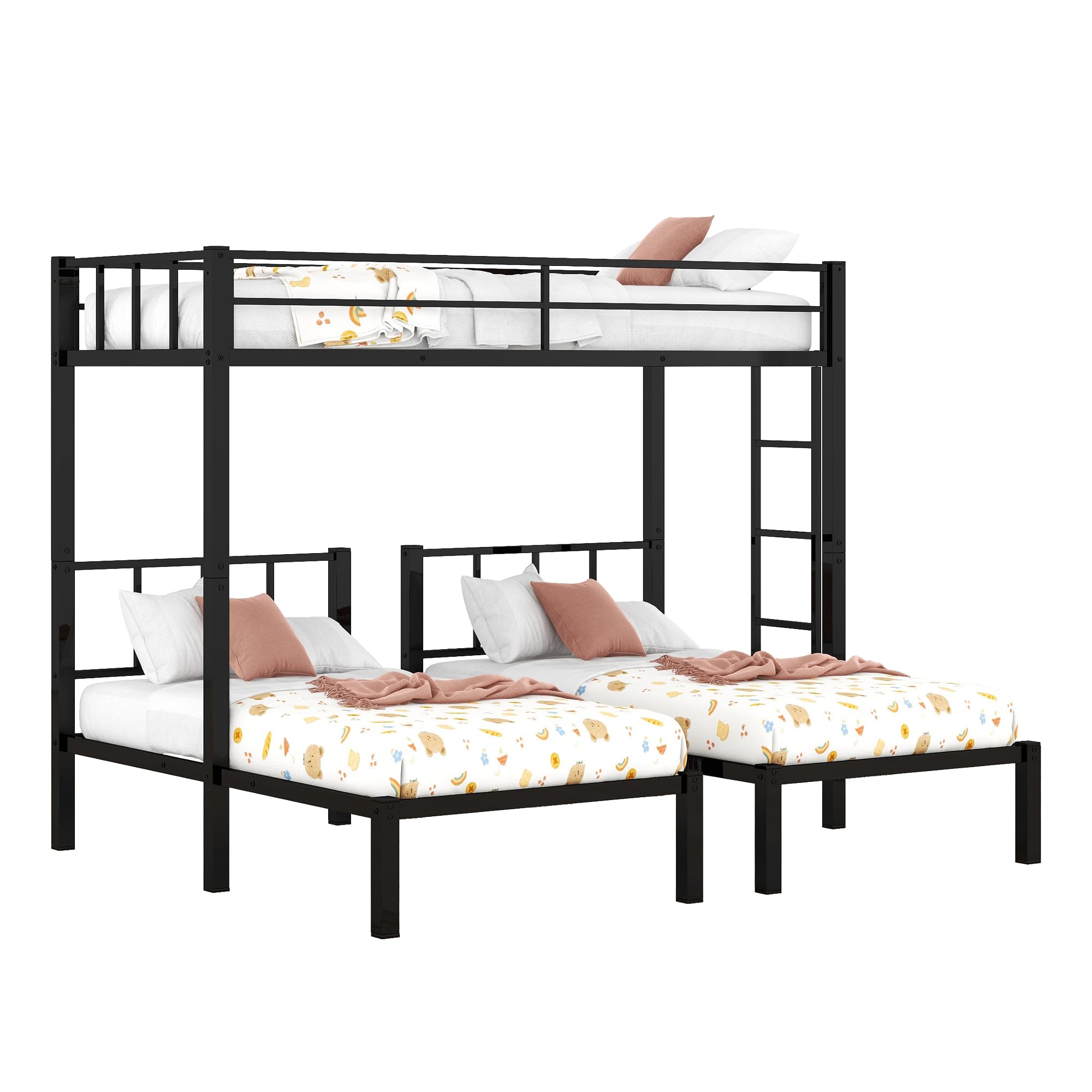 Harper & Bright Designs Triple Bunk Beds for Kids, Metal Twin Over Two Twin Bunk Bed Frame, 3 Beds Bunk Beds with Storage Shelf for Three Kids Boys Girls, Black